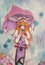  butterfly flower hat rain ribbon shigure.k shironeco touhou umbrella yakumo_yukari 