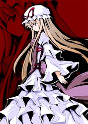  blonde_hair dress favfavver2 frilled_dress frills hat long_hair purple_eyes solo touhou yakumo_yukari zoom_layer 