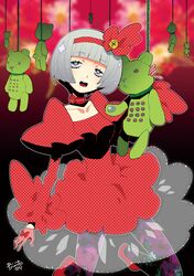  dress gloves hairband hamamoto_ryuusuke original ribbon silver_hair stuffed_animal stuffed_toy teddy_bear 