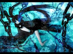  black_rock_shooter black_rock_shooter_(character) chain chains glowing glowing_eyes navio solo trench_coat trenchcoat weapon 