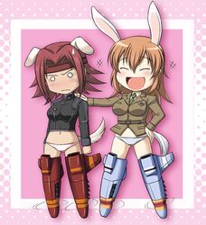  animal_ears bunny_ears charlotte_e_yeager code_geass crossover dog_ears dog_tail headband kallen_stadtfeld koshimizu_ami long_hair o_o orange_hair panties rabbit_ears red_hair redhead seiyuu_connection seiyuu_joke short_hair strike_witches striker_unit sweatdrop tail underwear 