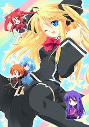  blonde_hair blue_eyes chibi jpeg_artifacts long_hair malariya quiz_magic_academy satsuki_(quiz_magic_academy) school_uniform shalon thigh-highs thighhighs yuu_(quiz_magic_academy) 