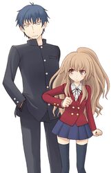  blue_hair brown_eyes brown_hair highres long_hair nonono school_uniform takasu_ryuuji thigh-highs thighhighs toradora! zettai_ryouiki 