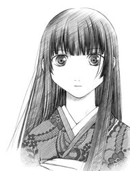  bangs blunt_bangs enma_ai highres hime_cut himenogi_apo japanese_clothes jigoku_shoujo kimono long_hair monochrome sketch traditional_media 