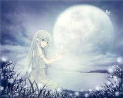  butterflies butterfly cloud clouds dress flower lake moon pointy_ears wings yukise_miyu 