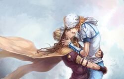  blonde_hair cape gyro_zeppeli hat highres hug johnny_joestar jojo_no_kimyou_na_bouken kiss linjie long_hair steel_ball_run yaoi 