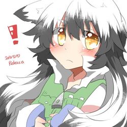  1girl animal_ears blush fox_ears long_hair lowres original rebecca_(keinelove) silver_hair yellow_eyes 