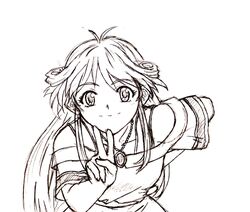  long_hair majutsushi_orphen monochrome sketch v yuugao 