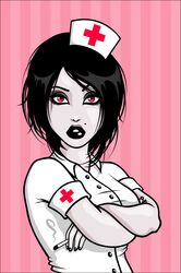  cigarette goth mole nurse red_eyes smoking uniform 
