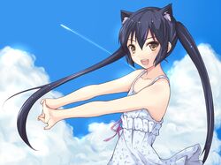  animal_ears black_hair cat_ears dress highres k-on! long_hair nakano_azusa stretch sundress taka-kun twintails yellow_eyes 