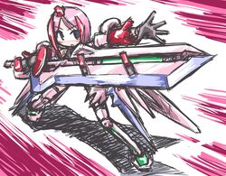  blue_eyes busou_shinki juvisy kugelschreiber pink_hair short_hair sketch solo sword weapon 