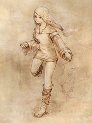  final_fantasy_tactics geomancer_(fft) long_hair monochrome pira piranosuke solo 