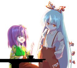  fujiwara_no_mokou hieda_no_akyu hieda_no_akyuu japanese_clothes kimono long_hair purple_hair ribbon ribbons sawayaka_samehada short_hair touhou white_hair 