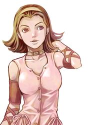  1girl armband brown_hair chonorin dress hairband jojo_no_kimyou_na_bouken short_hair sugimoto_reimi violet_eyes 
