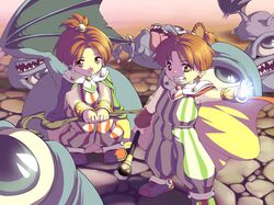  cape child final_fantasy final_fantasy_iv magic monster palom ponytail porom siblings staff twins 