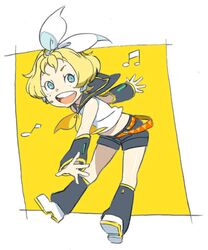  blue_eyes cosplay detached_sleeves eureka_7 eureka_seven eureka_seven_(series) hair_ribbon hair_ribbons kagamine_rin kagamine_rin_(cosplay) legs lowres maeter musical_note nam namboku nanboku notes ribbon ribbons short_hair solo vocaloid 