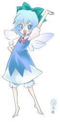  barefoot bow cirno kogawa ribbon ribbons solo touhou wings ⑨ 