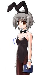  book brown_eyes bunny_ears bunnysuit nagato_yuki pantyhose rabbit_ears short_hair silver_hair sugina suzumiya_haruhi_no_yuuutsu 