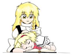  alice_margatroid book hairband kirisame_marisa ribbons sleeping touhou 