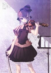  choco earrings hat highres instrument jewelry music_stand purple_eyes short_hair violet_eyes violin 