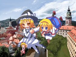  bad_id broom broom_riding flying funata kirisame_marisa shanghai shanghai_doll sky touhou town 
