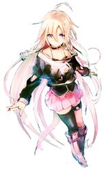  1girl ahoge blonde_hair blue_eyes boots braid choker ia_(vocaloid) long_hair off_shoulder single_thighhigh smile so-bin solo thigh-highs thigh_strap twin_braids very_long_hair vocaloid 