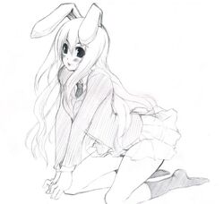  bunny_ears monochrome oohira_sansetto rabbit_ears reisen_udongein_inaba touhou 