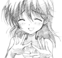 furukawa_nagisa gofu monochrome sketch smile traditional_media 