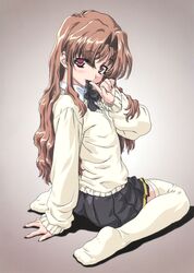  cute ecchi feet morino_ichigo onegai_teacher onnanoko_suwari school_uniform skirt sweat thigh-highs 