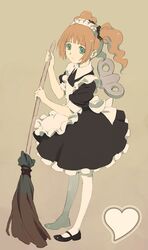  broom brown_hair green_eyes idolmaster maid solo takatsuki_yayoi twintails 