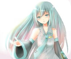  blue_eyes blue_hair green_eyes green_hair hatsune_miku long_hair necktie tears tetsuo vocaloid 