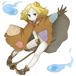  blonde_hair blue_eyes boots cloak covering covering_crotch crown gloves hitodama ki_ga_tsukeba_kedama lich monster_girl navel no_panties original short_hair staff 
