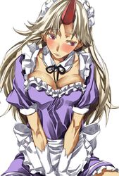  1girl alternate_costume blush breasts enmaided horn hoshiguma_yuugi long_hair maid maid_headdress solo touhou violet_eyes yohane 