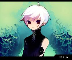  grass male nature original pointy_ears puti_devil red_eyes short_hair turtleneck white_hair 