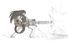  gun kasuga_yukihito m134_minigun mahou_sensei_negima mahou_sensei_negima! monochrome tatsumiya_mana weapon 