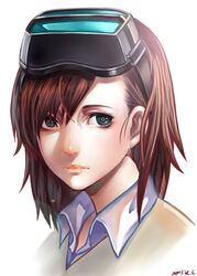  1girl 2013 brown_hair face green_eyes head_mounted_display k.c misaka_imouto misaka_mikoto shiny shiny_skin solo sweater_vest to_aru_kagaku_no_railgun to_aru_majutsu_no_index 
