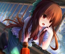  1girl arm_cannon black_legwear bow brown_hair hair_bow long_hair open_mouth red_eyes reiuji_utsuho skirt solo tagme touhou weapon 