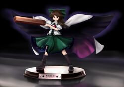  1girl arm_cannon black_wings bow brown_hair cape chipika hair_bow long_hair reiuji_utsuho solo touhou weapon wings 