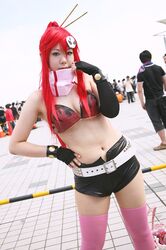    bikini_top chopsticks cosplay gloves noeru redhead shorts tengen_toppa_gurren_lagann thigh-highs under_boob yoko_ritona   