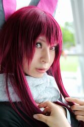   animal_ears ari_(model) rabbit_ears cosplay fur-trimmed getsumento_heiki_miina photo shiwasu_mina  