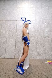  aisui_nao cosplay hair_bow majikina_mina midriff samurai_spirits_zero silver_hair 