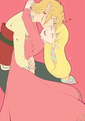  blonde_hair earrings hug jewelry kiss link long_hair nintendo pointy_ears princess_zelda saiba_(henrietta) skyward_sword smile the_legend_of_zelda 