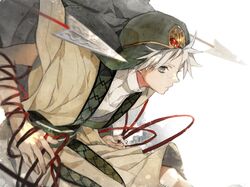  1boy freckles gomas ja'far keffiyeh magi_the_labyrinth_of_magic solo string white_background white_hair 