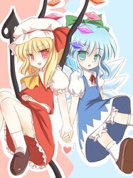  aqua_eyes blonde_hair blue_hair cirno flandre_scarlet hat multiple_girls red_eyes ry touhou wings 