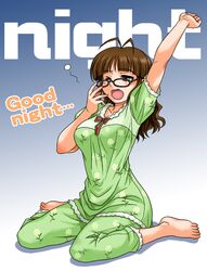  barefoot feet hida_tatsuo idolmaster pajamas yawn yawning 