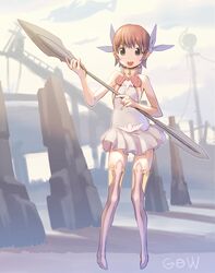  \m/ bad_id brown_eyes brown_hair polearm short_hair spear tougetsu_gou weapon 