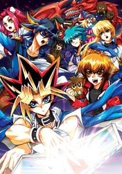  blonde_hair blue_eyes blue_hair brown_eyes brown_hair card choker crossover dark_magician_girl dragon duel_disk elbow_gloves fingerless_gloves fudou_yuusei gloves hair_ornament hat holding holding_card izayoi_aki jacket jewelry johan_andersen kuriboh kuribon long_hair manjoume_jun millennium_puzzle monster multicolored_hair necklace open_mouth penshia red_hair ruby_carbuncle school_uniform short_hair slifer_the_sky_dragon smile tenjouin_asuka two-tone_hair winged_kuriboh wink wizard_hat yami_yuugi yellow_eyes yugioh yugioh_5d's yugioh_gx yuki_judai yuu-gi-ou yuu-gi-ou_5d's yuu-gi-ou_duel_monsters yuu-gi-ou_gx yuuki_juudai 
