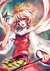  hair_ornament highres jeweled_pagoda multicolored_hair nokishita polearm short_hair spear toramaru_shou touhou weapon yellow_eyes 