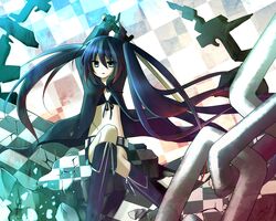  amene_kurumi black_hair black_rock_shooter black_rock_shooter_(character) boots coat long_hair midriff scar solo sword twintails very_long_hair weapon 