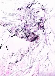  charmal flower japanese_clothes kimono long_hair original pink pink_eyes ribbon very_long_hair white_hair 